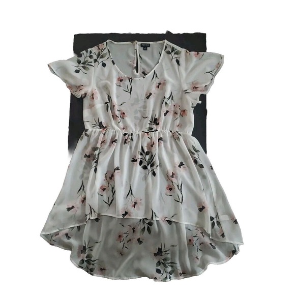 Torrid Size 1 (1X-M/L)Sheer Flutter Sleeve White Pink Floral Elastic Waist Tunic - Picture 1 of 11